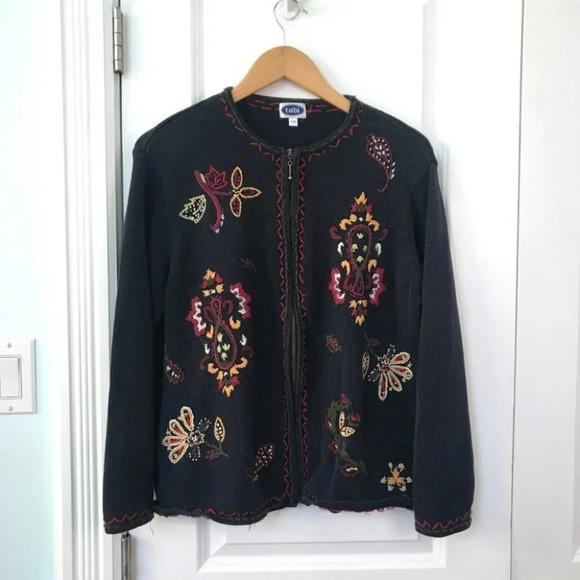Vintage Tabi Floral Embroidered Granny  Zip Cardigan - Picture 6 of 13